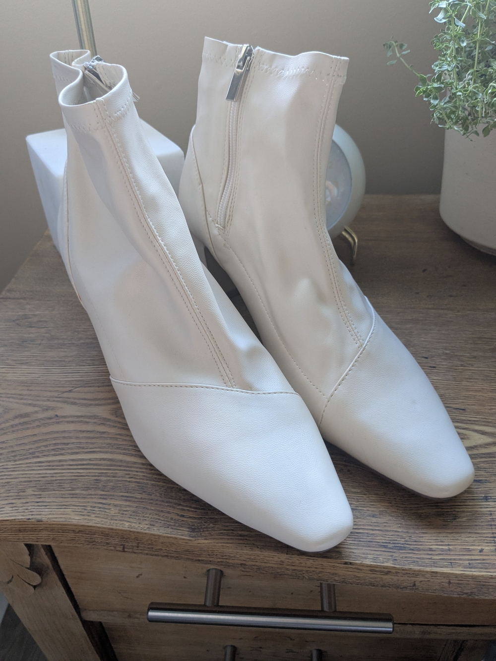 Forever 21 Cream Pointed Toe Ankle Booties with Side Zip